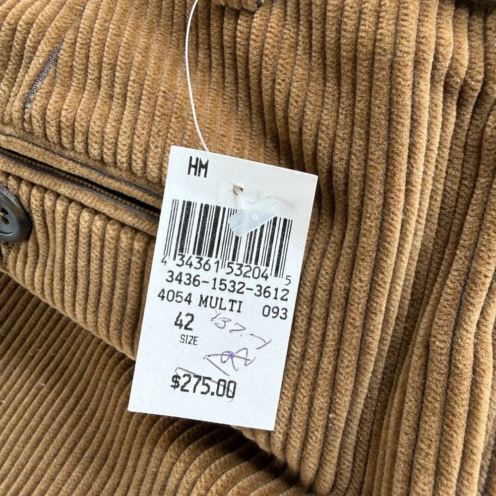 Ermenegildo Zegna Corduroy Pleated Trousers Mens Size 42 Brown Raw Hem